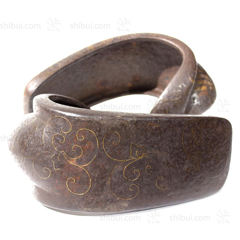 Japanese Antiques Abumi Pair of Stirrups with a Crab Motif