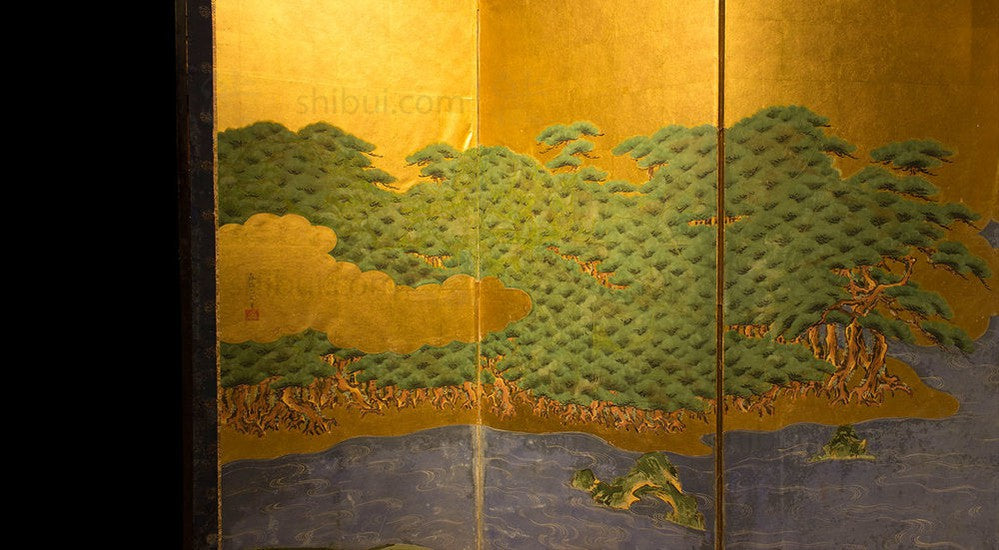 Pair of Byobu Large Japanese Antique Free-Standing Folding Screen