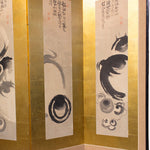 Pair of 19th century Zen Japanese Antique Free-Standing Folding Screen Byobu