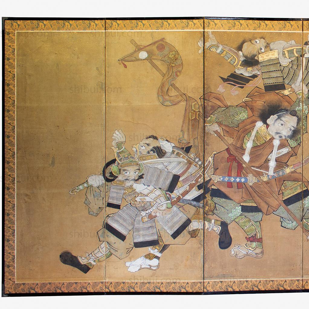 Japanese Antique Screen 6 Panel Byobu Samurai