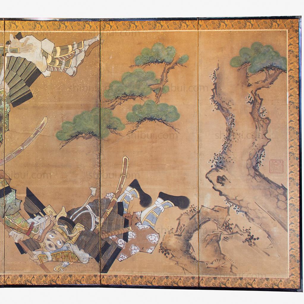 Japanese Antique Screen 6 Panel Byobu Samurai
