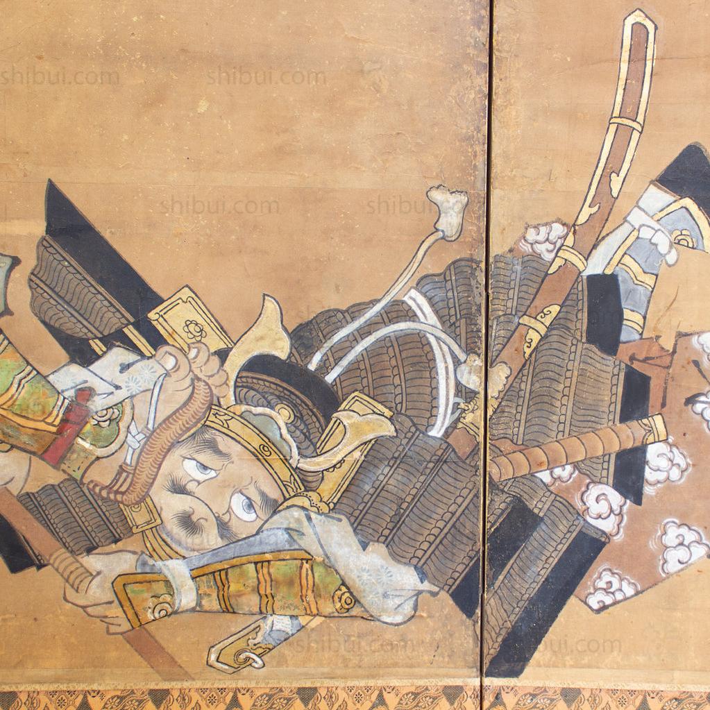 Japanese Antique Screen 6 Panel Byobu Samurai