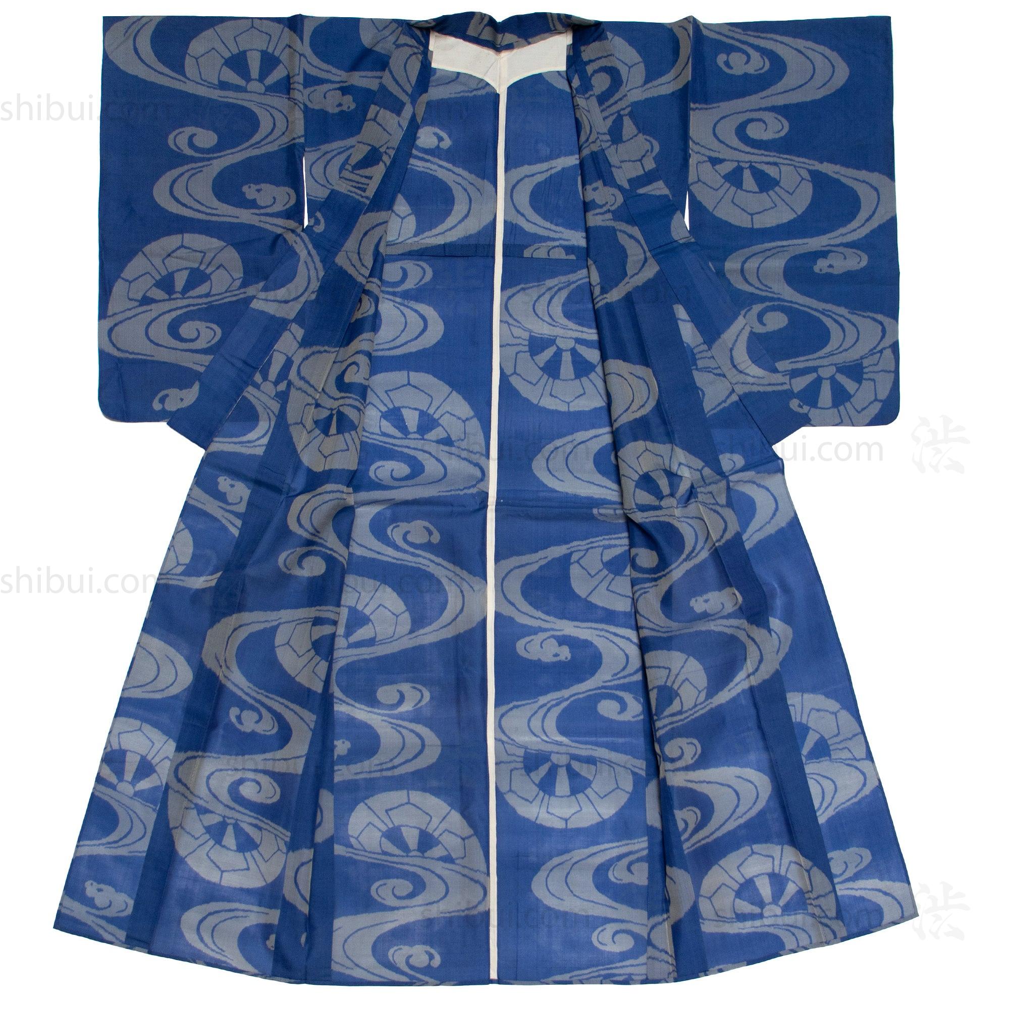 Meisen Kimono with Water and Wagon Wheel Motif