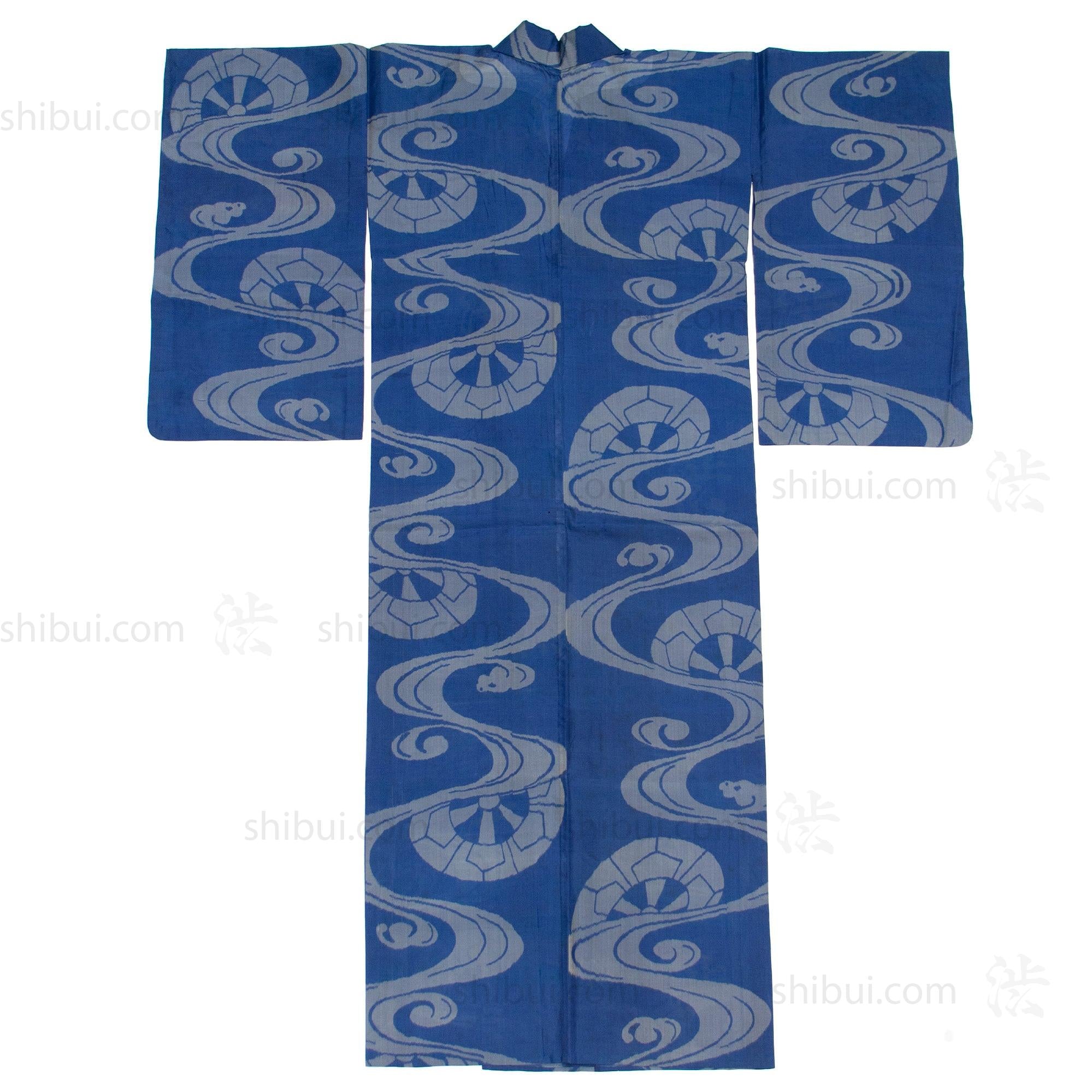 Meisen Kimono with Water and Wagon Wheel Motif