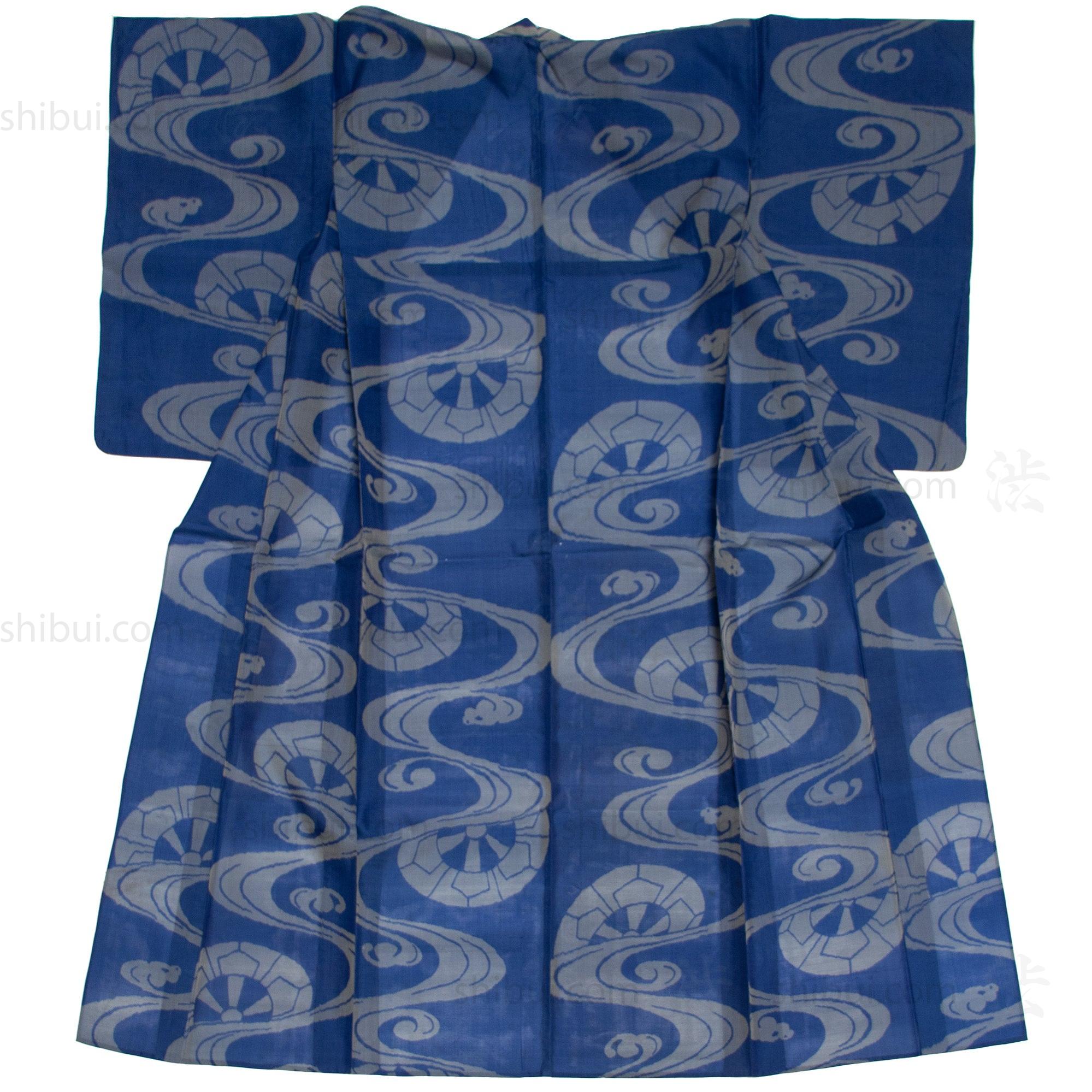 Meisen Kimono with Water and Wagon Wheel Motif