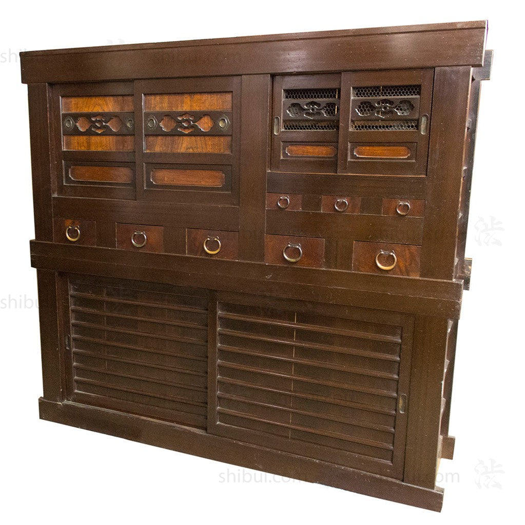 Japanese Antique (Meiji Era) Mizuya from Kyoto | Kitchen Cabinet, Storage Furniture | Hinoki (Japanese cypress), Keyaki (Japanese elm), Sugi (Japanese cedar) | 6' Width, 2 Section