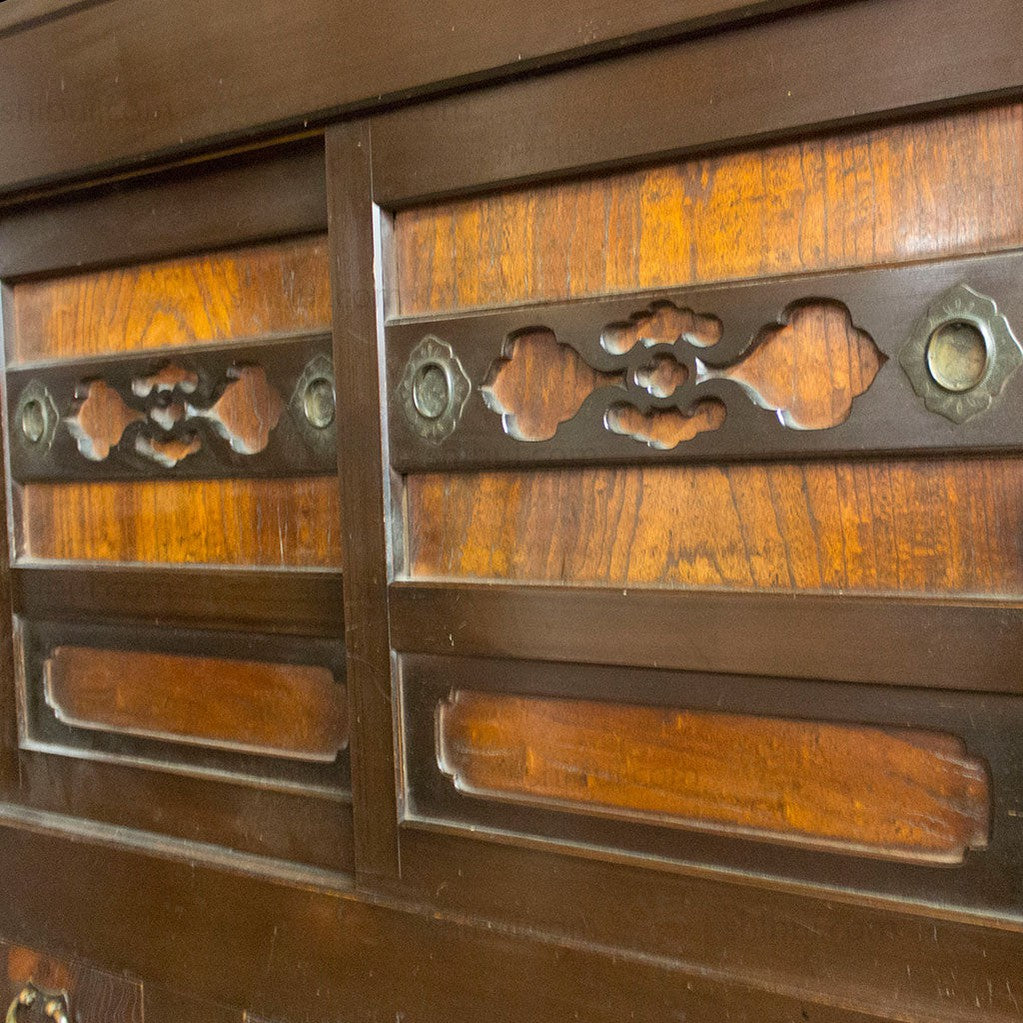 Detail | Japanese Antique (Meiji Era) Mizuya from Kyoto | Kitchen Cabinet, Storage Furniture | Hinoki (Japanese cypress), Keyaki (Japanese elm), Sugi (Japanese cedar) | 6' Width, 2 Section