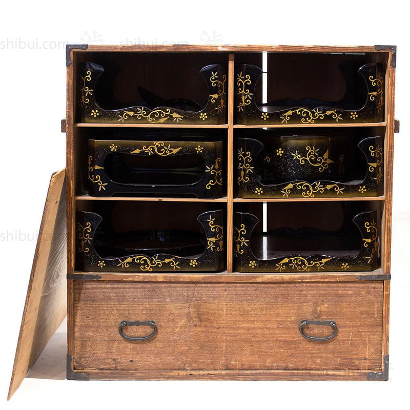 Lacquered Tray Box Japanese Antique Decor Chest