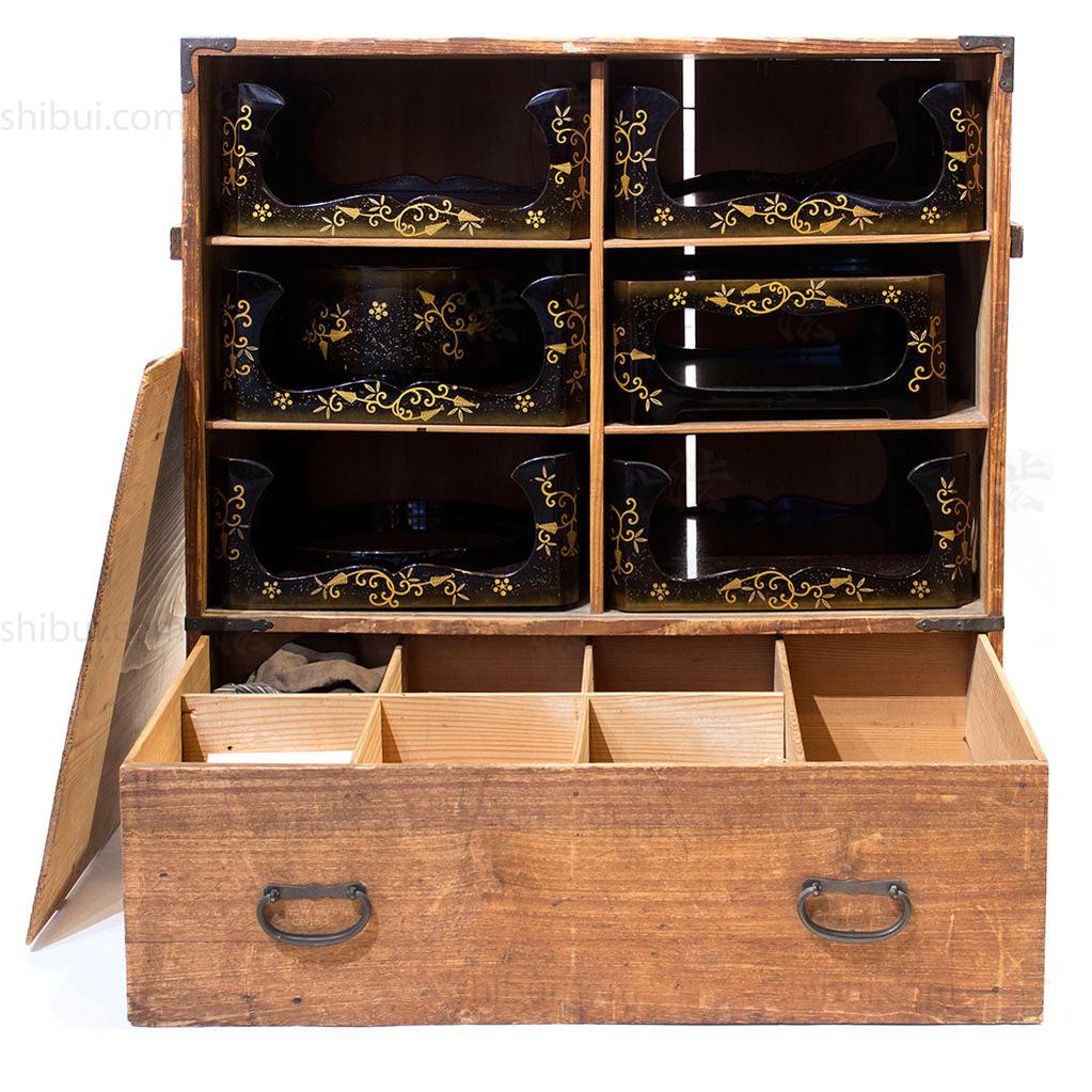 Lacquered Tray Box Japanese Antique Decor Chest