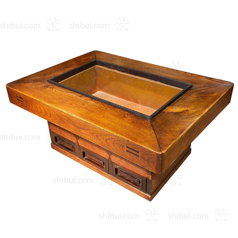 Keyaki Naga Hibachi Kansai Japanese Antique Brazier Table