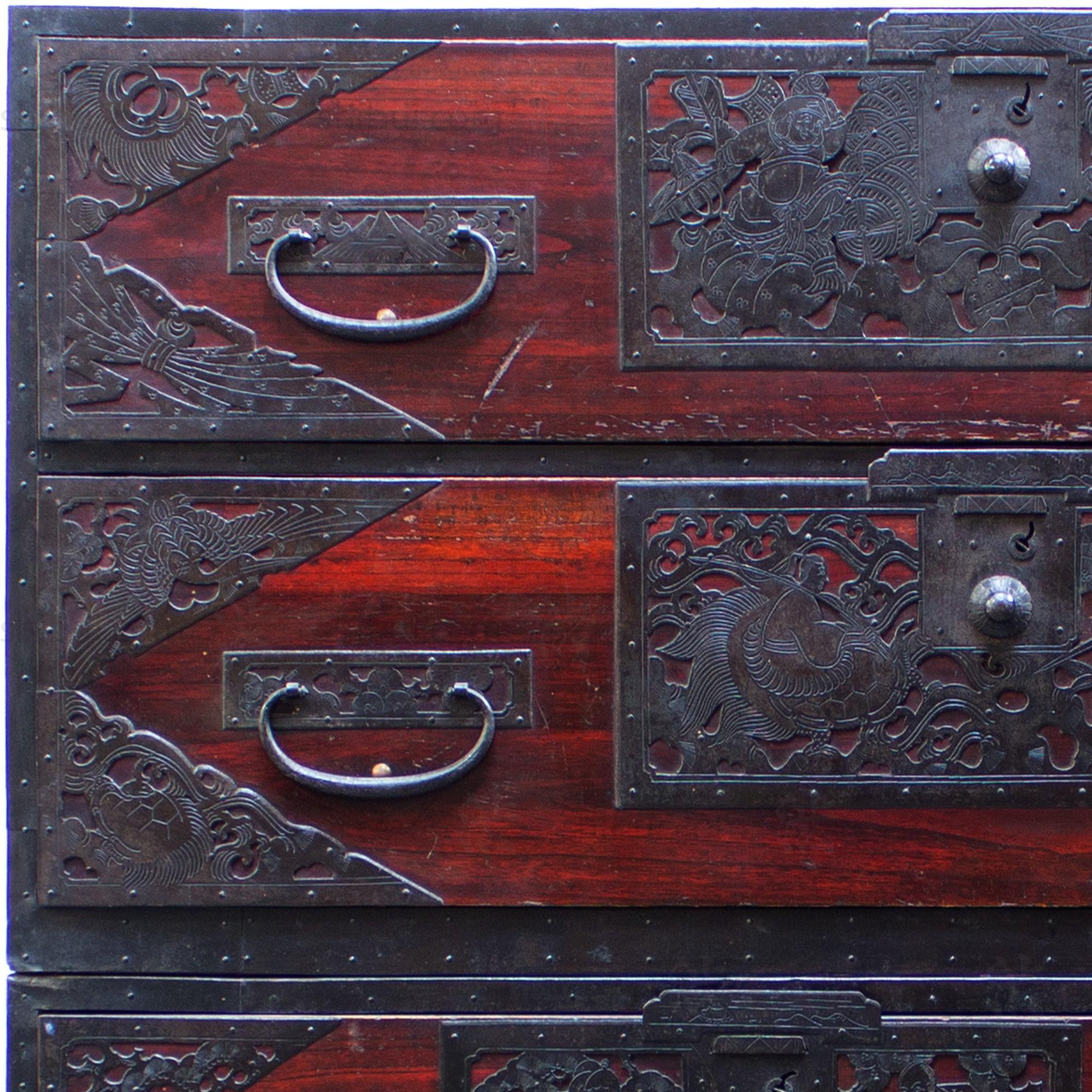 Rare Two Section Clothing Chest from Yahata, Sado Island Japanese Antique Furniture