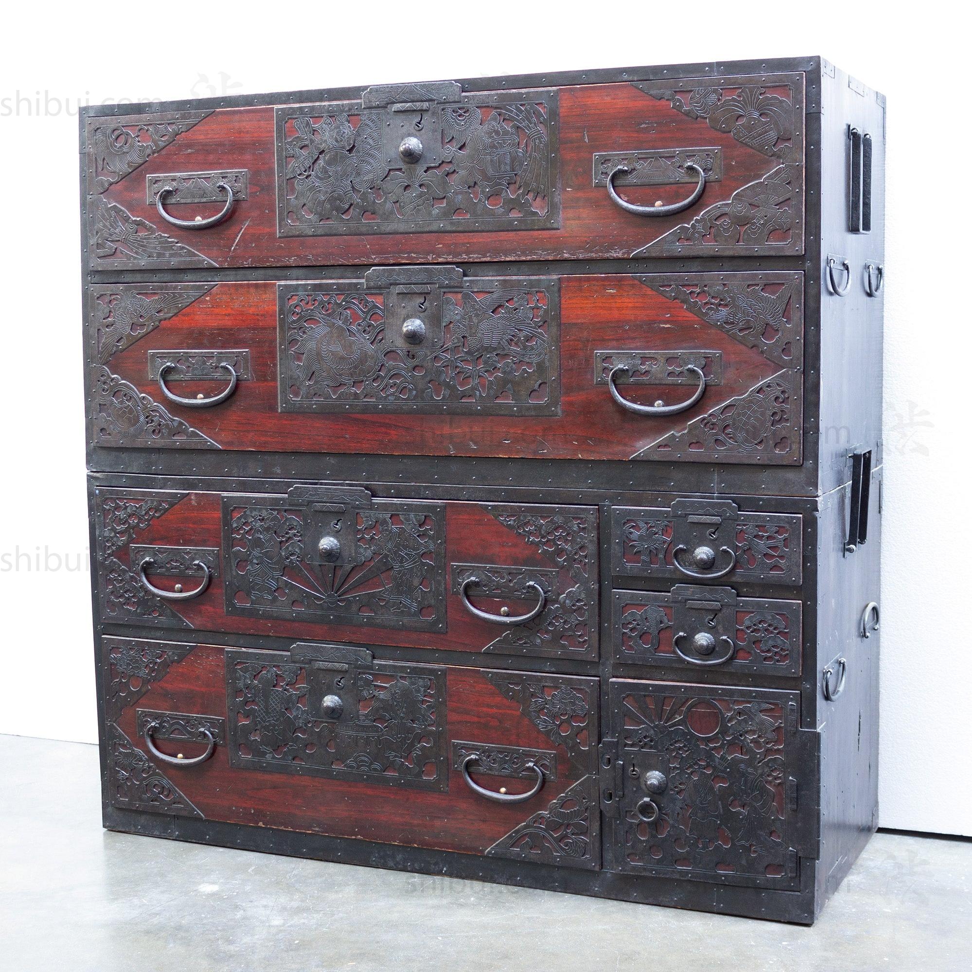 Rare Two Section Clothing Chest from Yahata, Sado Island Japanese Antique Furniture
