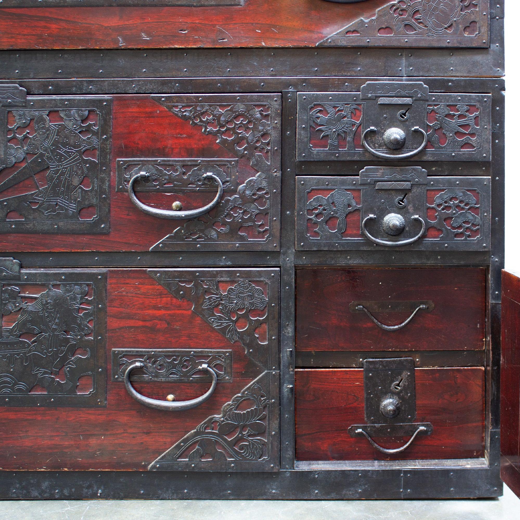 Rare Two Section Clothing Chest from Yahata, Sado Island Japanese Antique Furniture