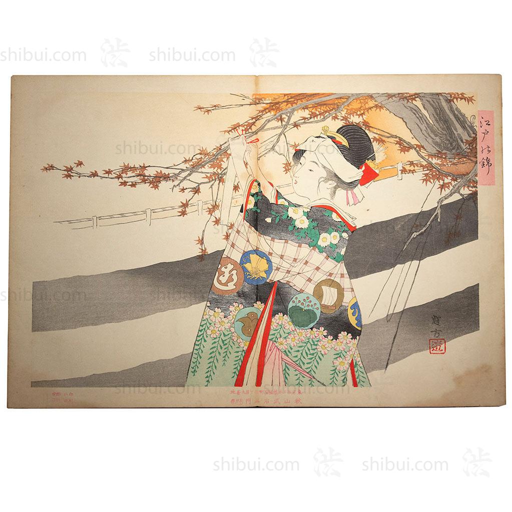 Antique Japanese Woodblock Print | "Brocades of Edo" | Ink on Paper