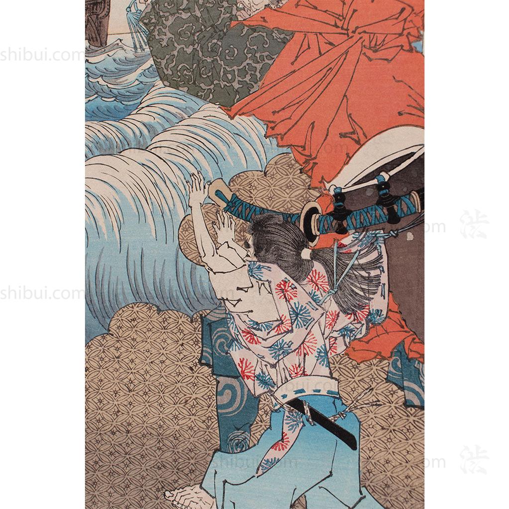 Tsukioka Yoshitoshi Hino Kumawakamaru and the Priest Calling Back the Boat