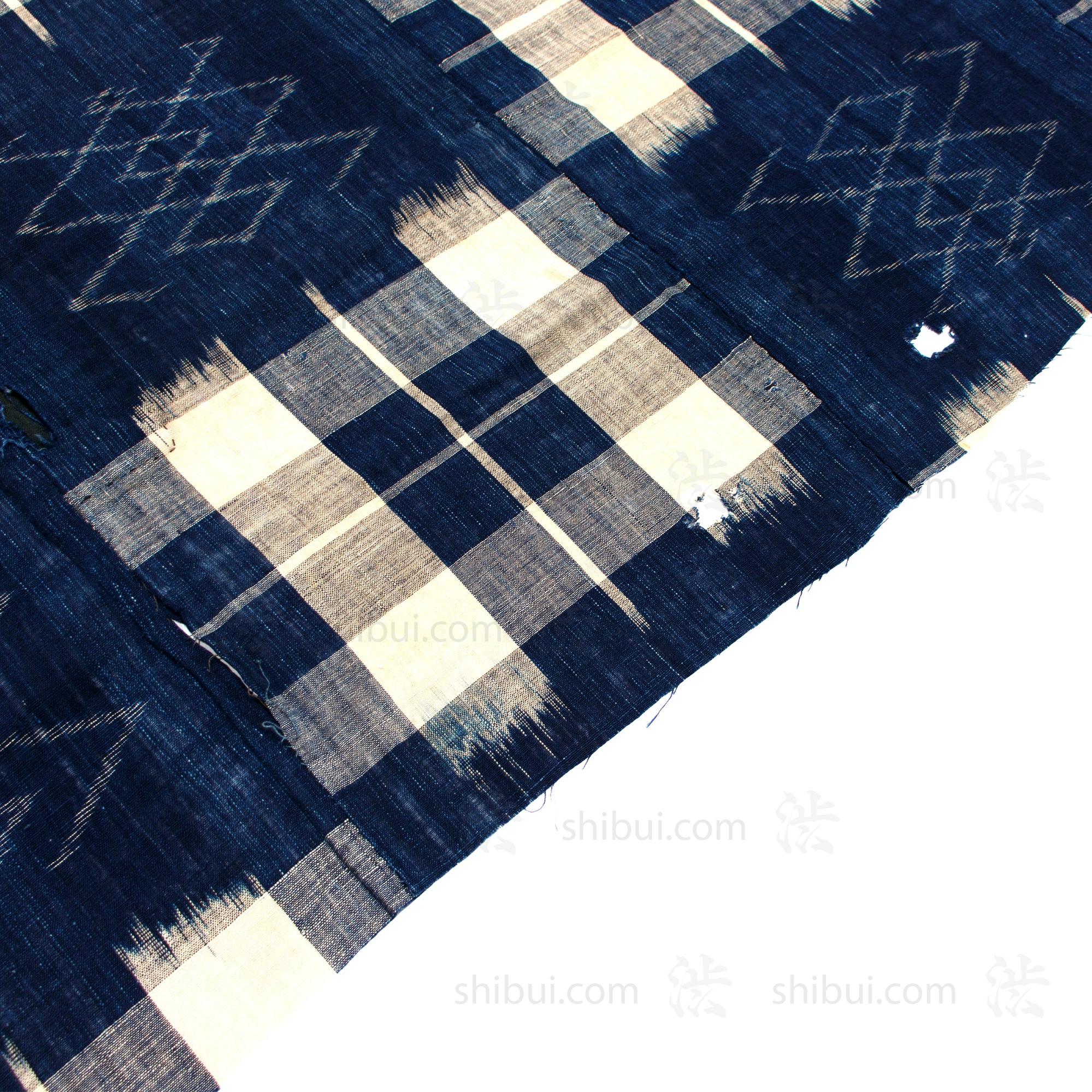 Japanese Indigo Boro Kasuri Cloth with Well Crib Design