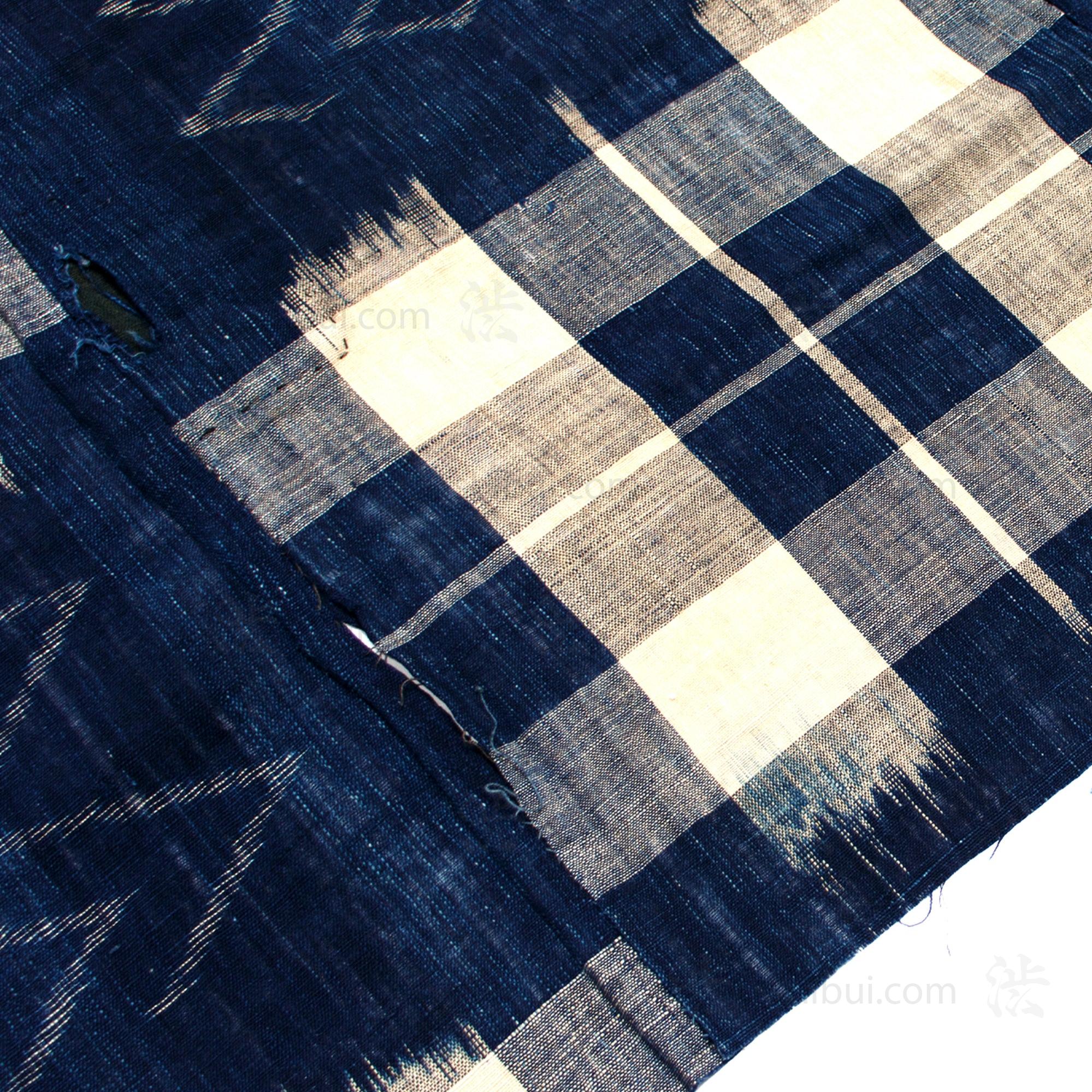 Japanese Indigo Boro Kasuri Cloth with Well Crib Design