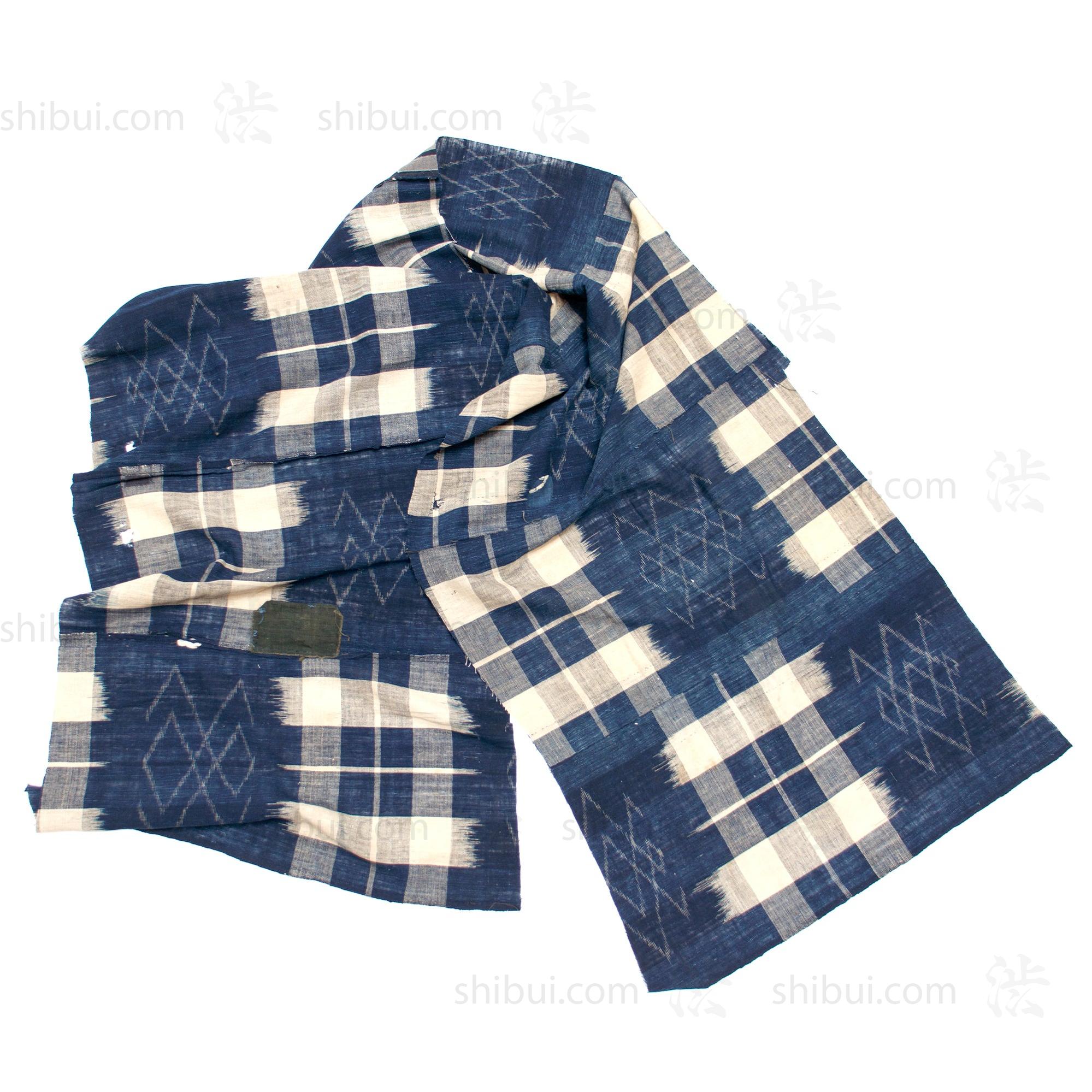 Japanese Indigo Boro Kasuri Cloth with Well Crib Design