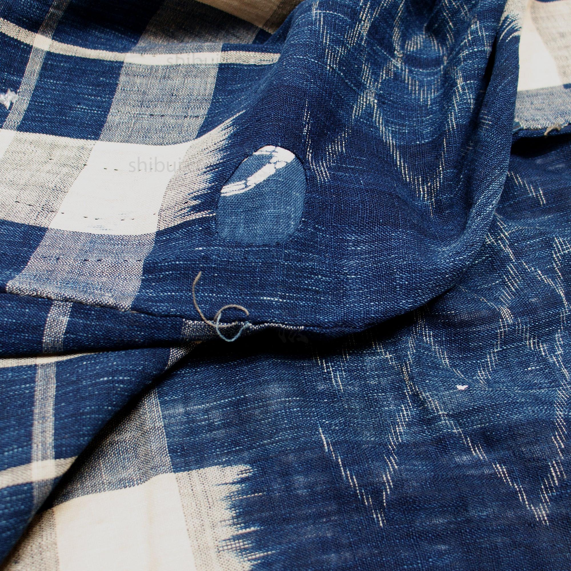 Japanese Indigo Boro Kasuri Cloth with Well Crib Design
