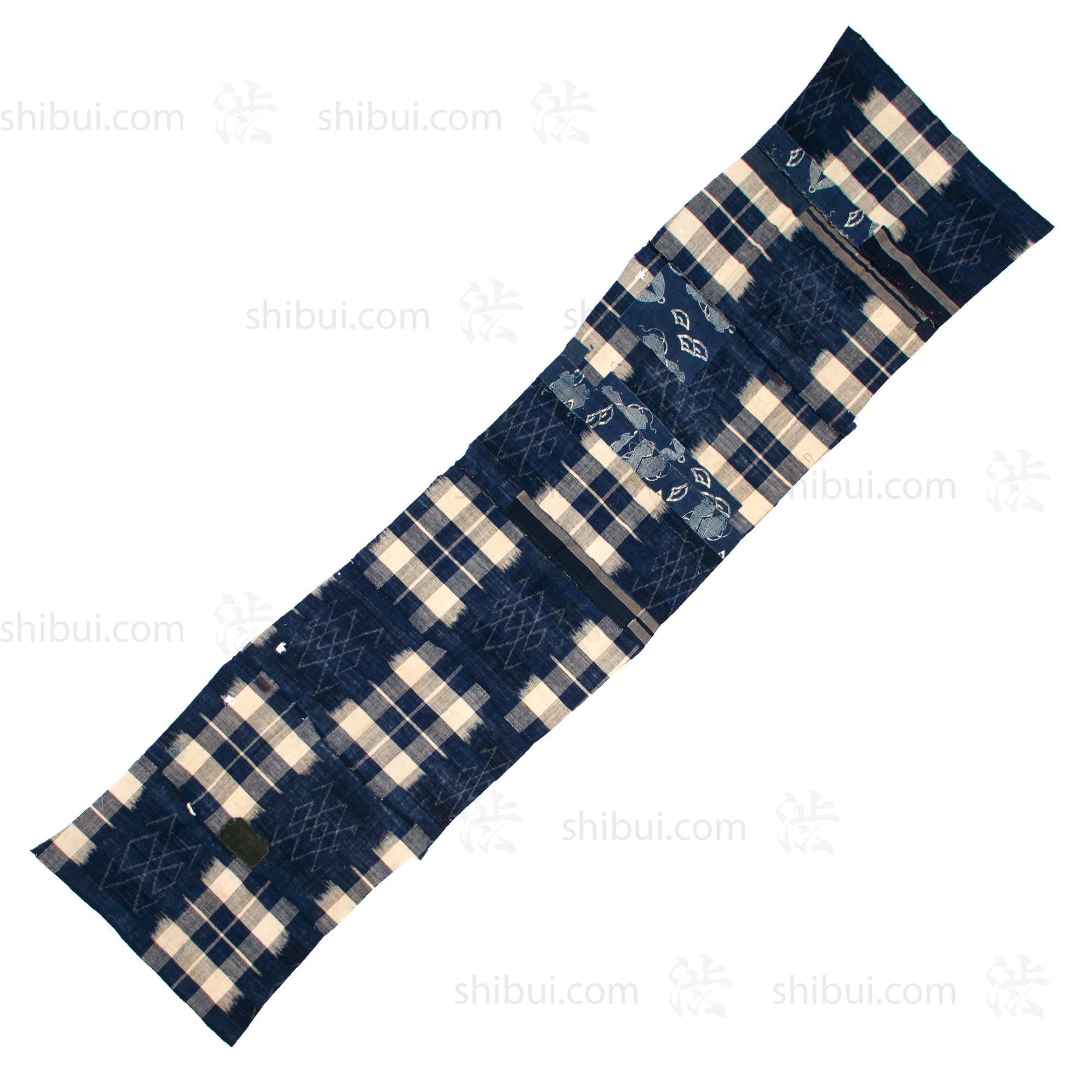 Japanese Indigo Boro Kasuri Cloth with Well Crib Design