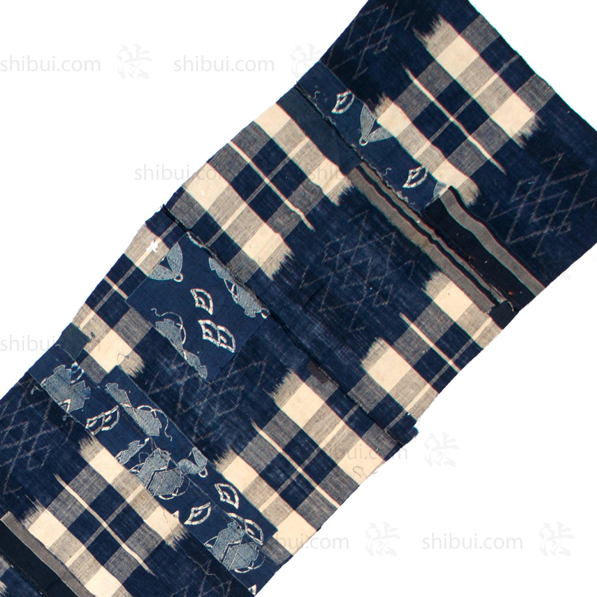 Japanese Indigo Boro Kasuri Cloth with Well Crib Design