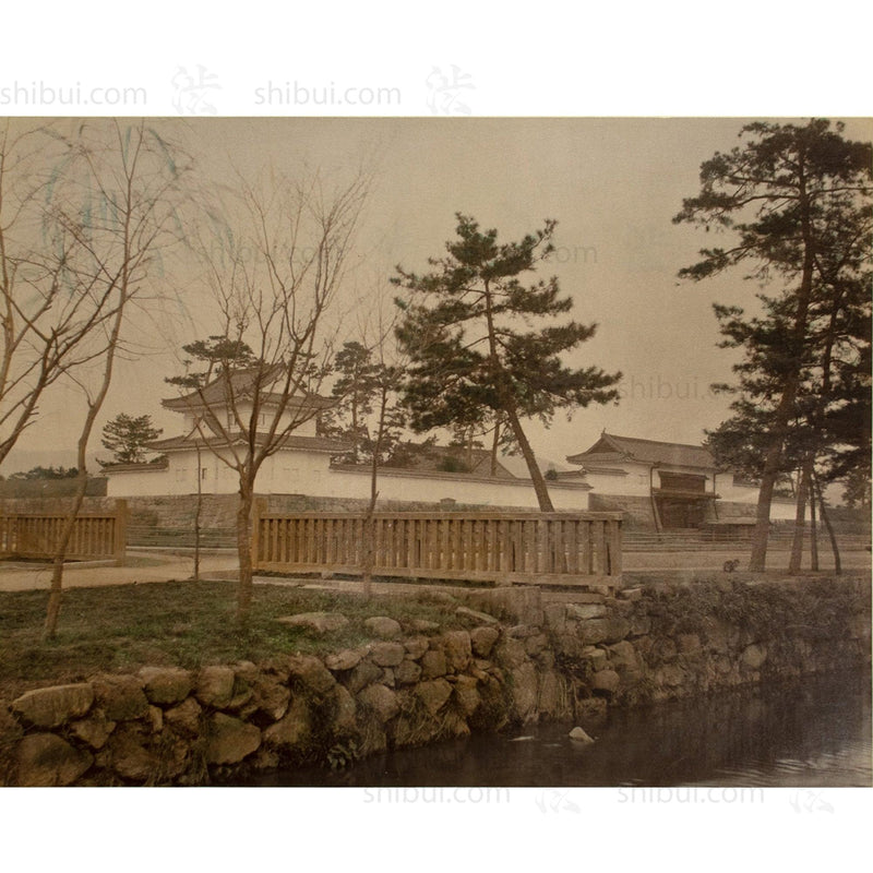 Hand Tinted Antique Japanese Albumen Photo of Nijo Castle