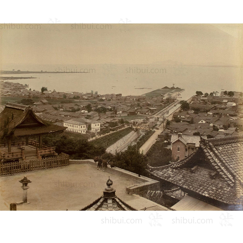 Antique Hand Tinted Albumen Photo of Otsu and Lake Biwa as Seen from Miidera TempleJapanese Photography |
