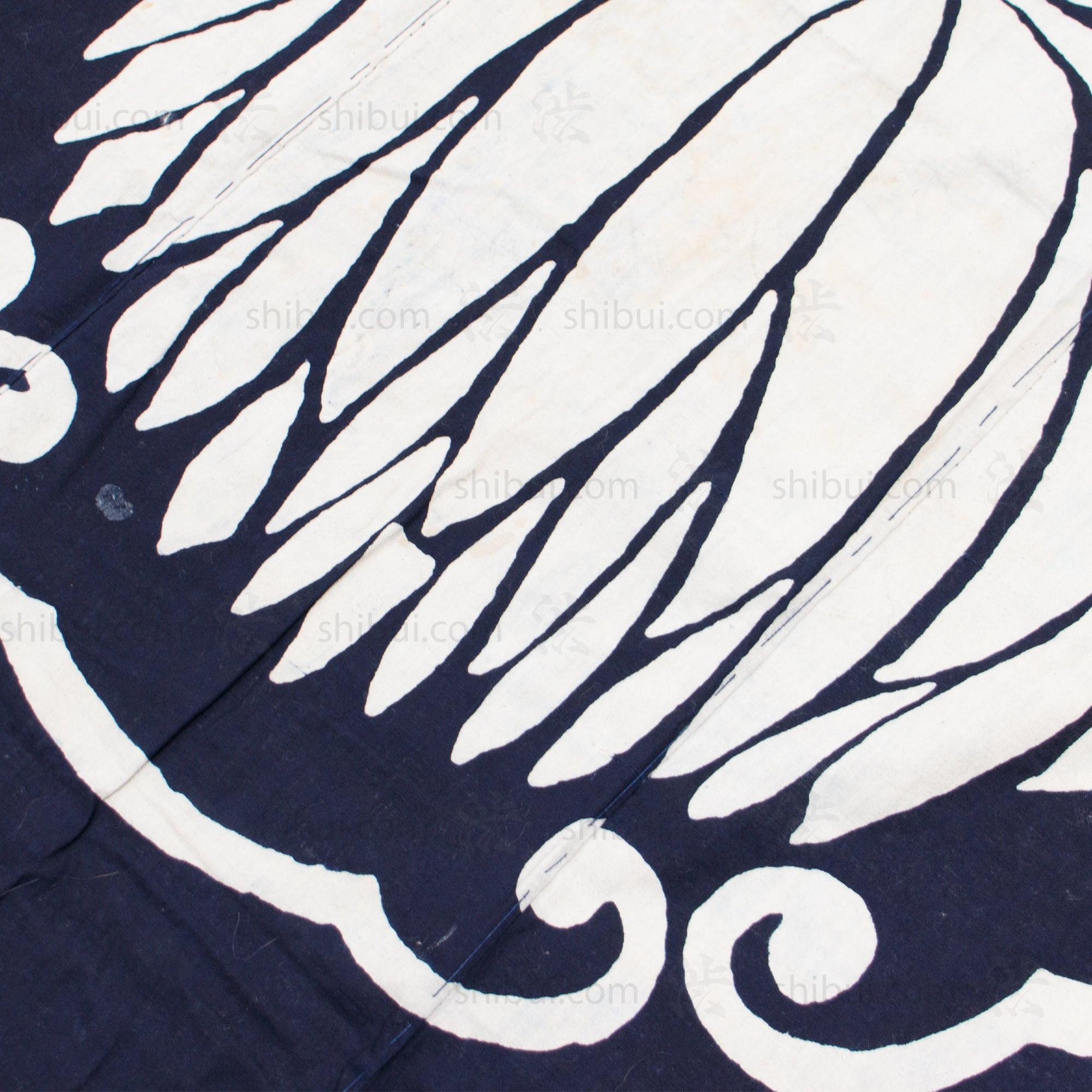 Large Indigo Tsutsugaki Futonji with Chrysanthemum and Paper Crane Motif