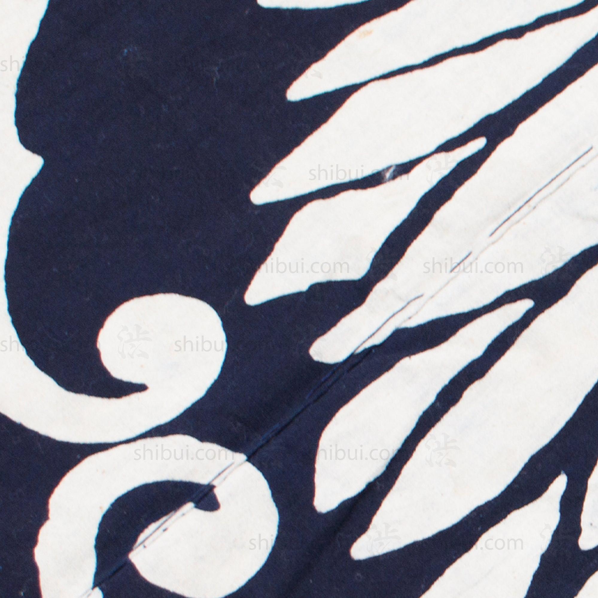 Large Indigo Tsutsugaki Futonji with Chrysanthemum and Paper Crane Motif