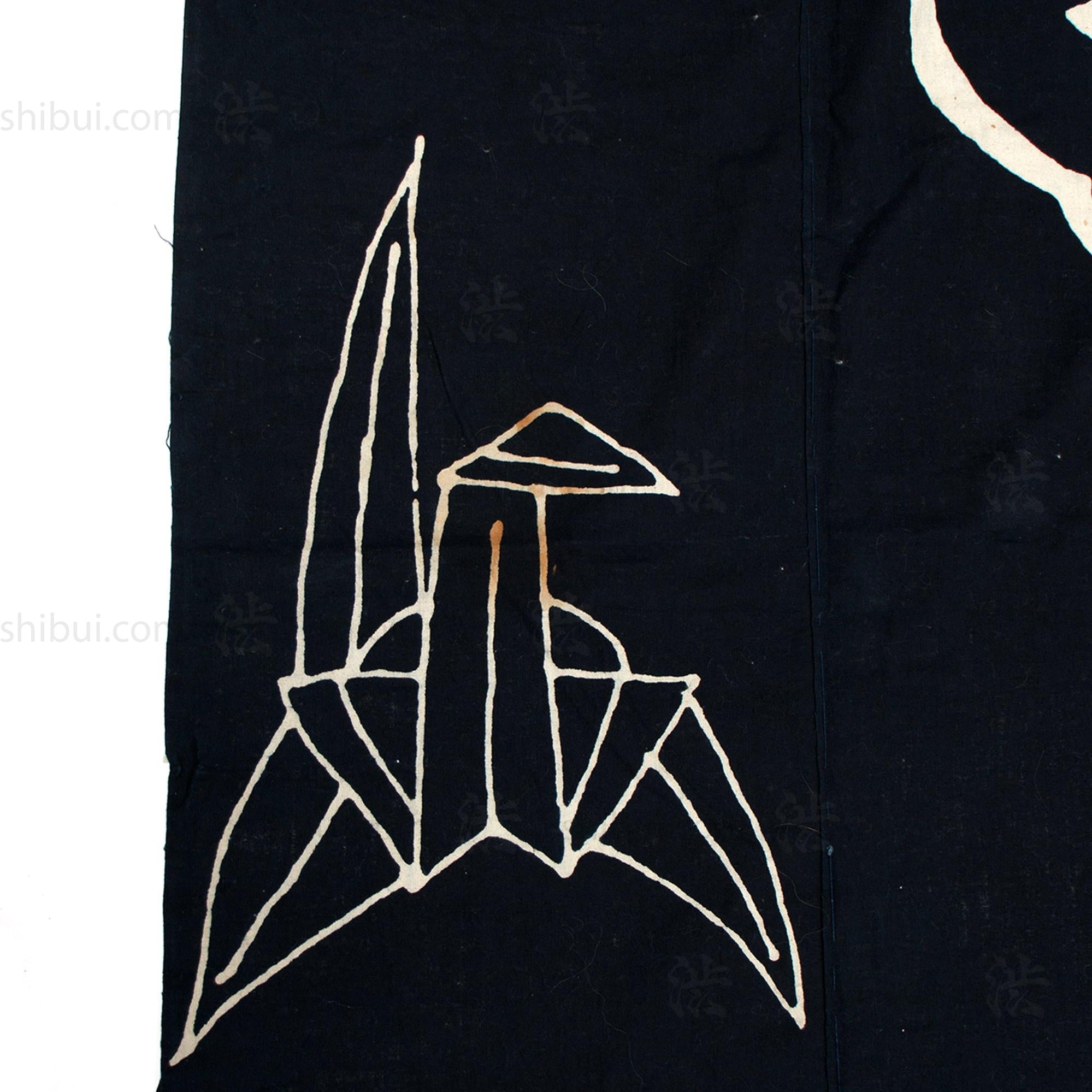 Large Indigo Tsutsugaki Futonji with Chrysanthemum and Paper Crane Motif