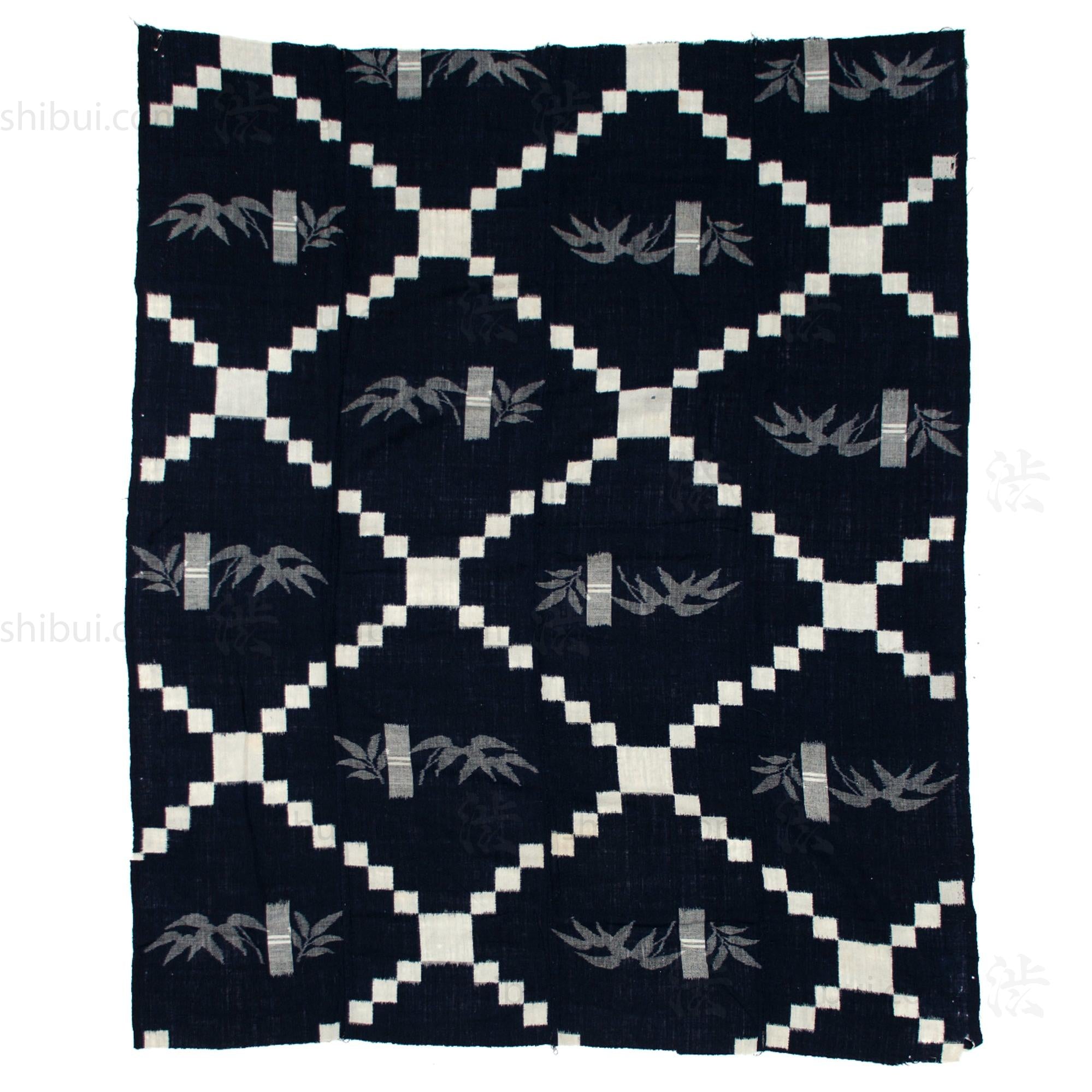 Japanese Indigo Kasuri Ikat Cloth with Bamboo Motif