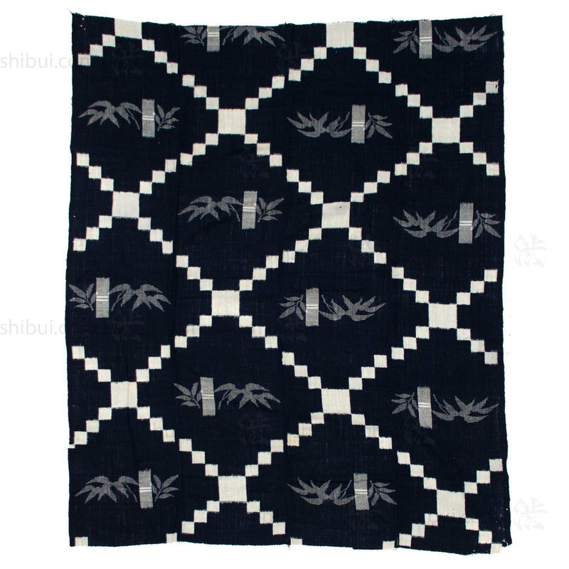 Japanese Indigo Kasuri Ikat Cloth with Bamboo Motif