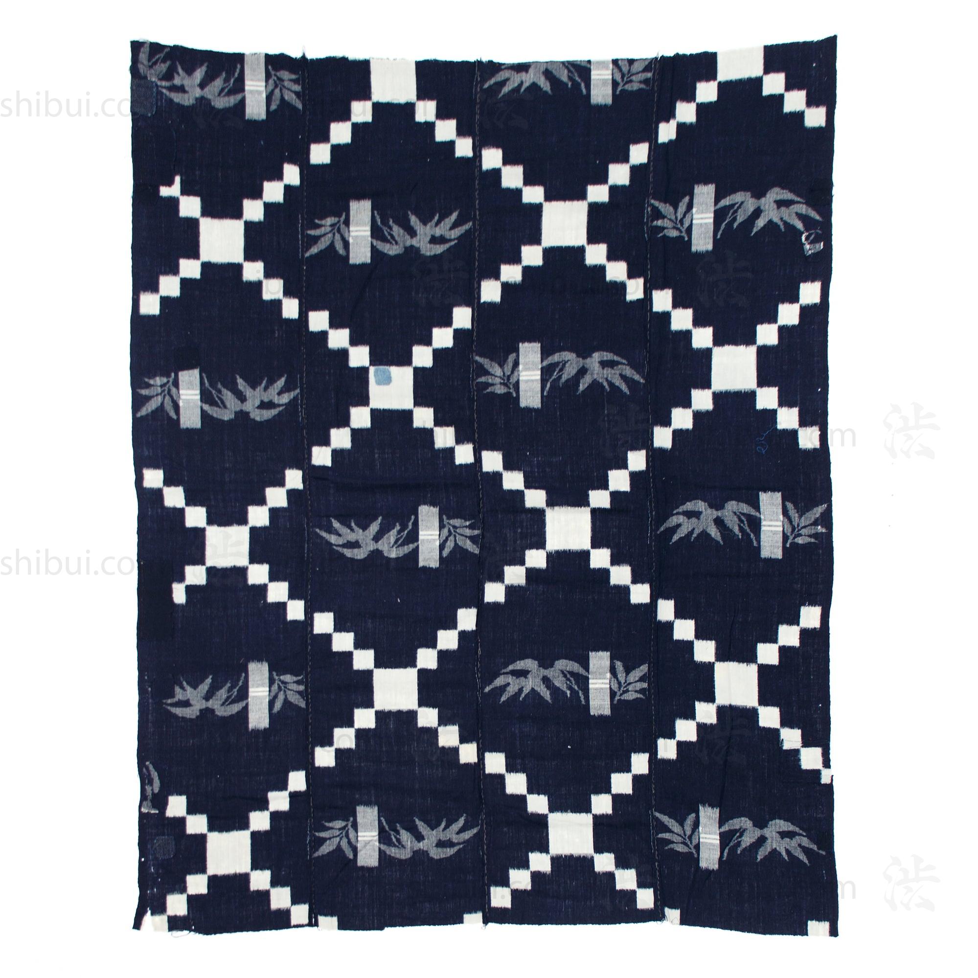Japanese Indigo Kasuri Ikat Cloth with Bamboo Motif
