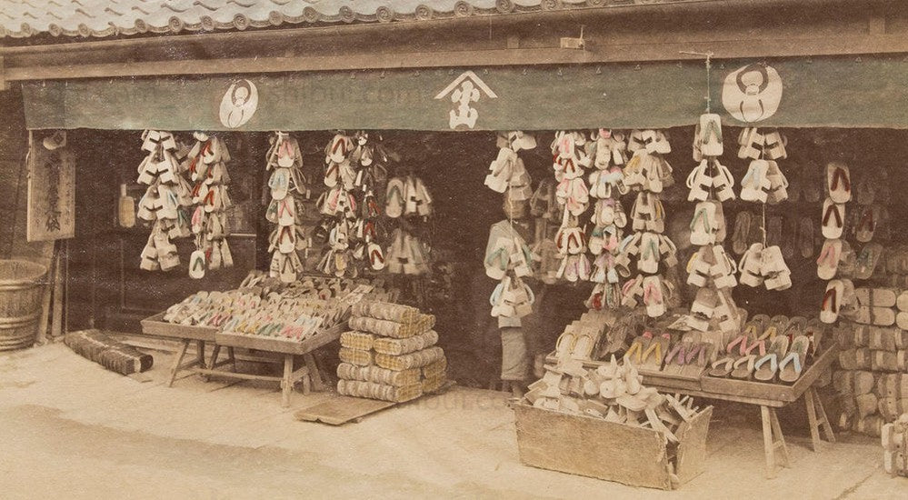 Hand-tinted Meiji Era Photograph | Geta (Shoe) Shop| Japanese Antique Photography | Albumen Photography | Japanese Decor