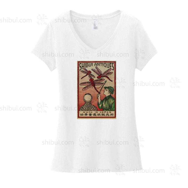 Ladies White "Tonbo" Dragonfly Matchbox Cover T-Shirt