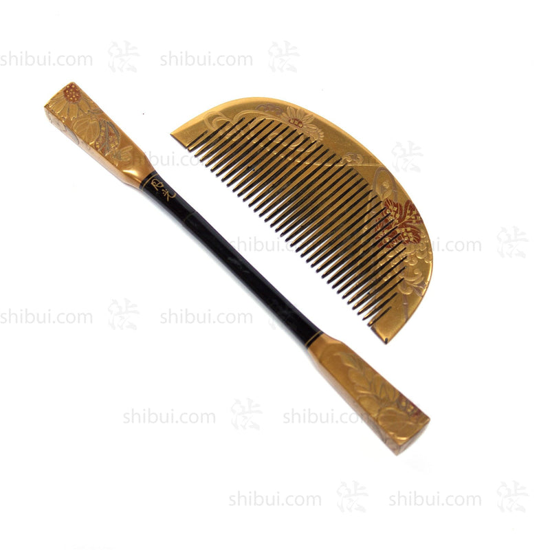 Antique Japanese Lacquered Kushi and Kogai Comb Set