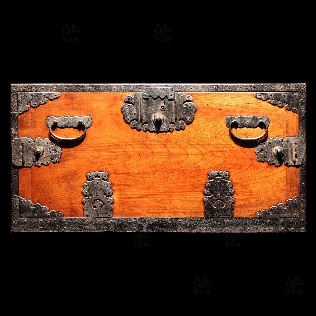 Hangai - Two Section Ships Clothing Chest Japanese Antique Tansu Iron Hardware