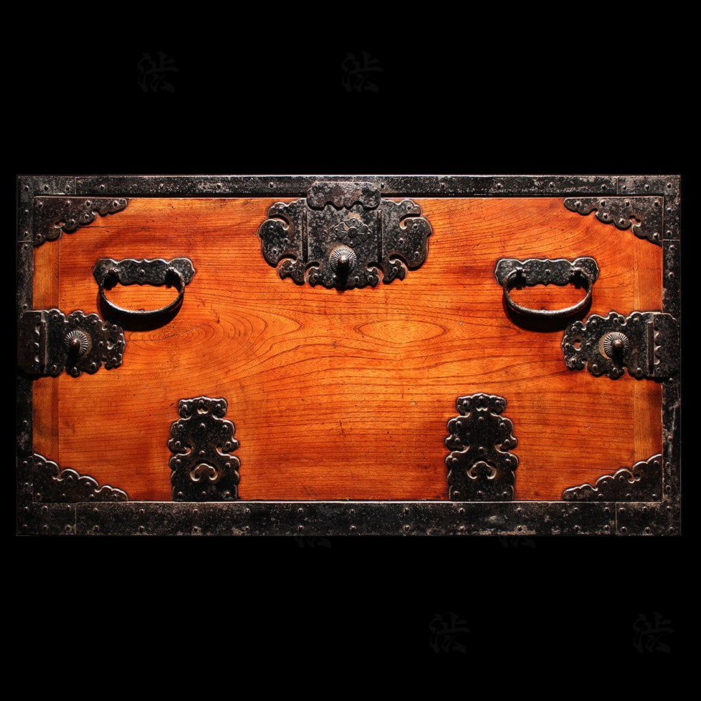 Hangai - Two Section Ships Clothing Chest Japanese Antique Tansu Iron Hardware