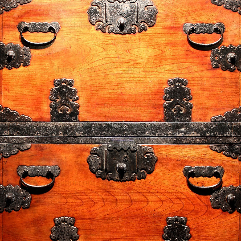 Hangai - Two Section Ships Clothing Chest Japanese Antique Tansu Iron Hardware