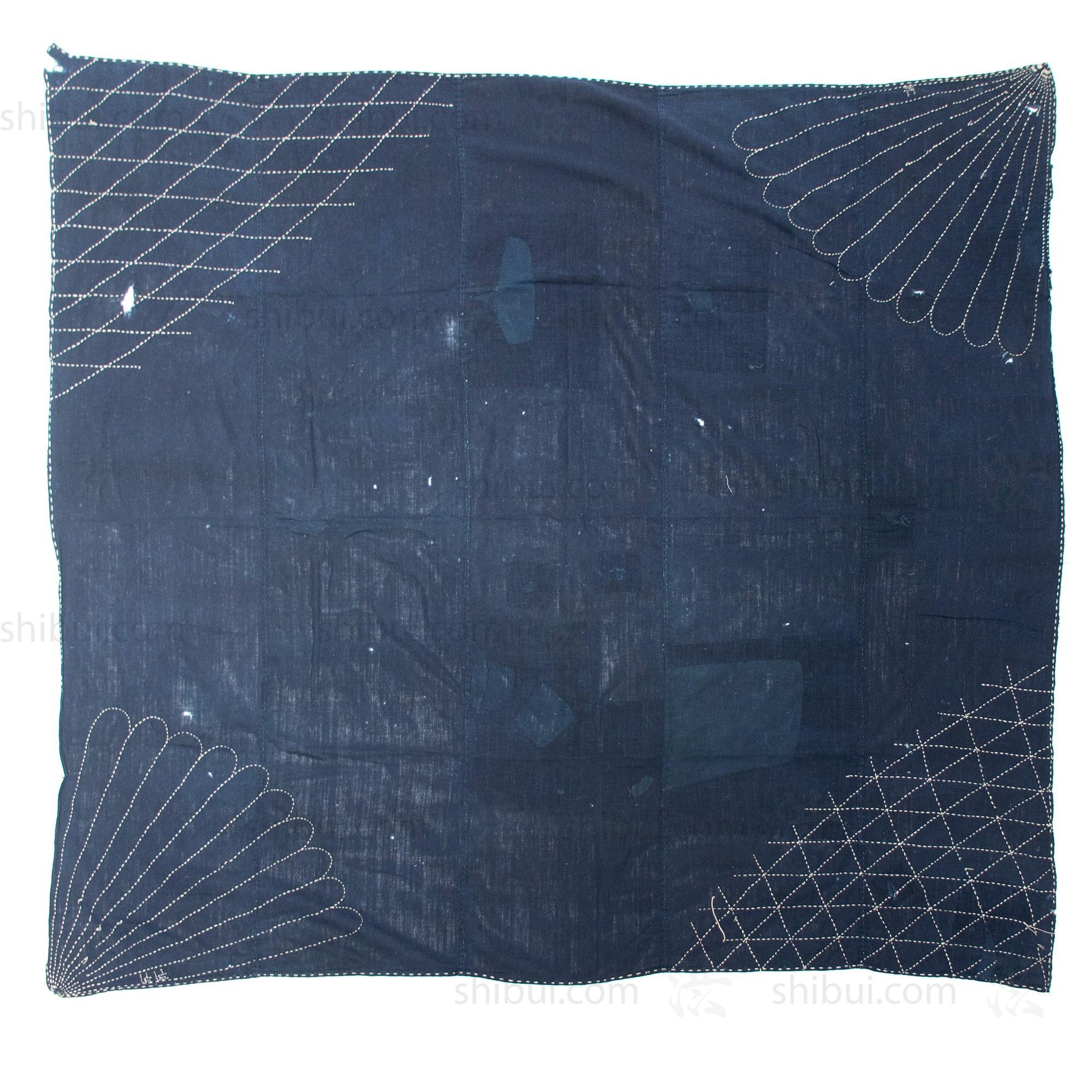 Vintage japanese indigo shima boro sheet (front).