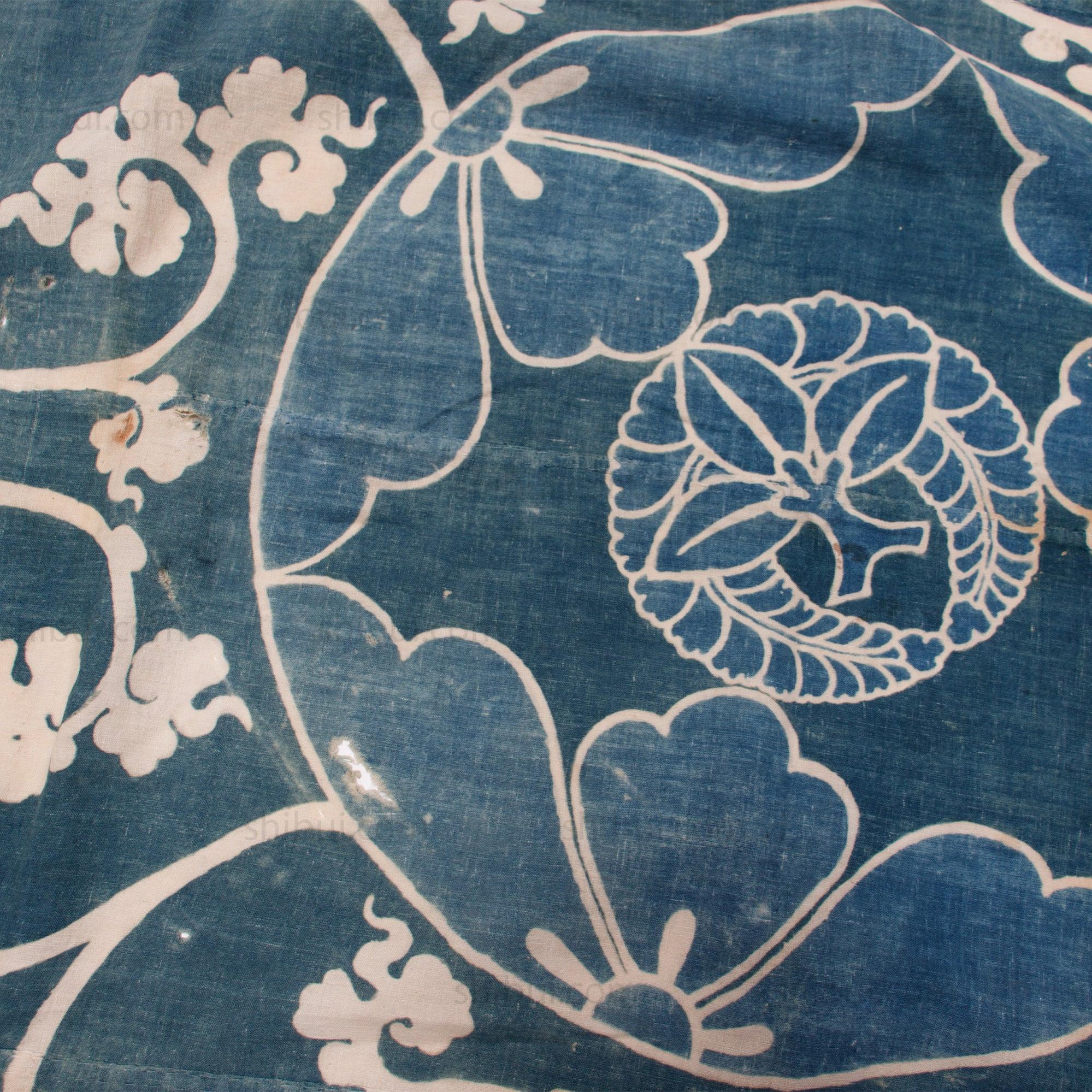Antique Japanese Indigo Dyed Cotton Tsutsugaki Furoshiki