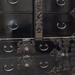 Black Lacquered Sakata Isho Dansu | Clothing Chest Tansu | Japanese Antique Furniture with Iron Hardware