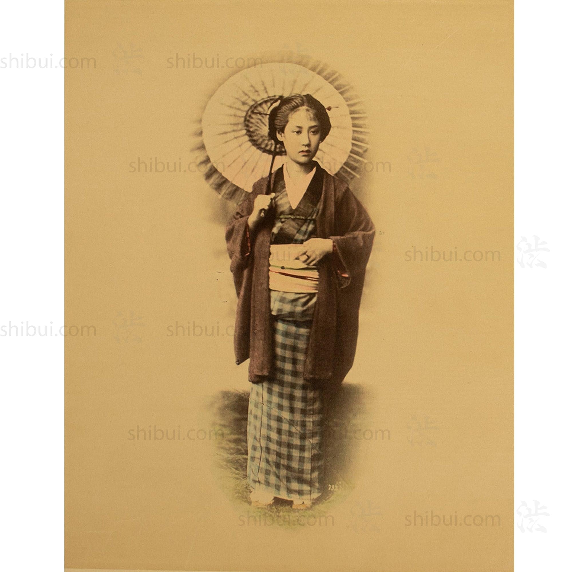 Antique Hand Tinted Albumen Japanese Photography | Woman with Parasol