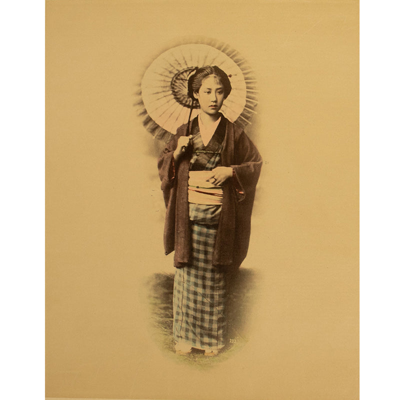 Antique Hand Tinted Albumen Japanese Photography | Woman with Parasol