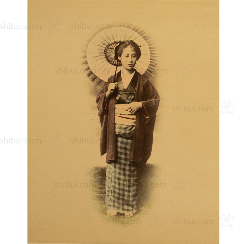 Antique Hand Tinted Albumen Japanese Photography | Woman with Parasol