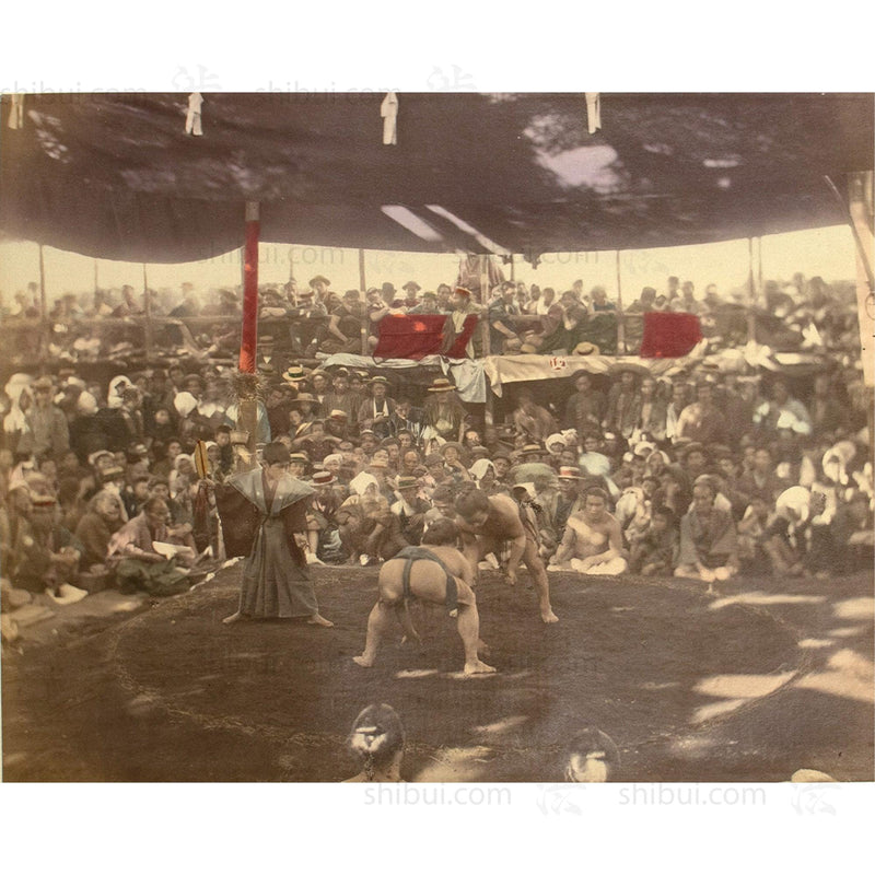 Hand Tinted Japanese Albumen Photo | Sumo Match