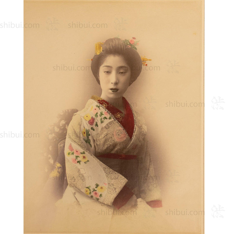 Hand Tinted Antique Japanese Photography Of a Young Woman