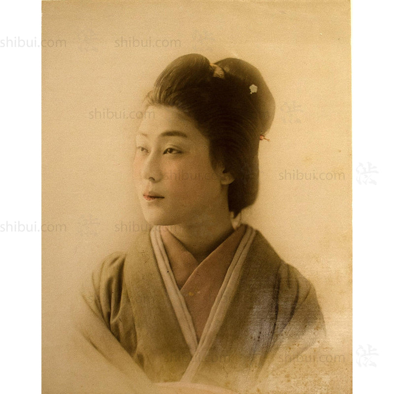Hand Tinted Antique Japanese Albumen Portrait of a Woman