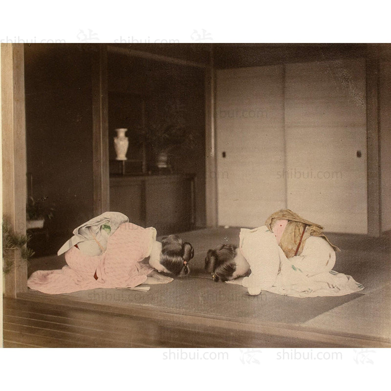 Hand Tinted Antique Japanese Photography | Women Greeting Each Other