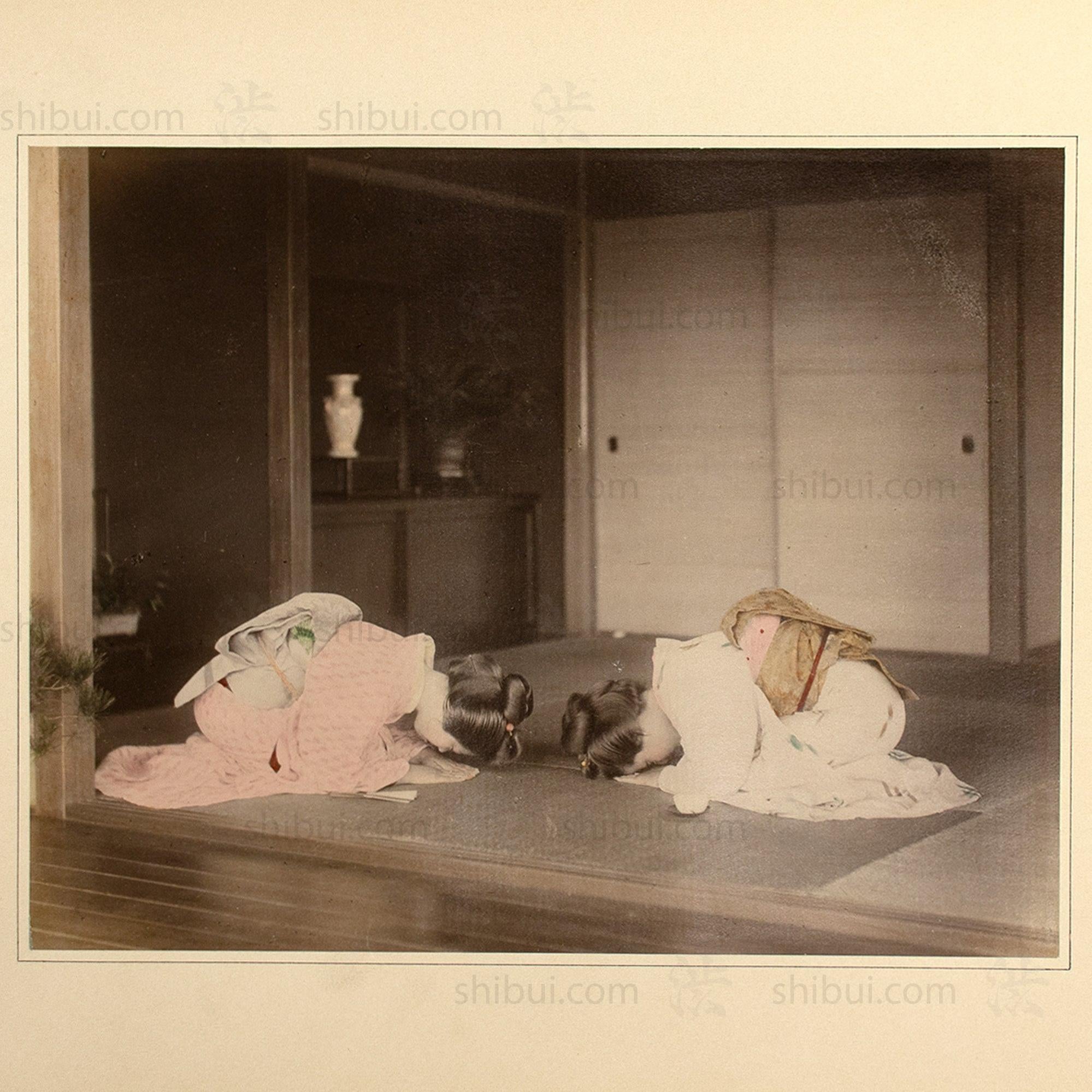 Hand Tinted Antique Japanese Photography | Women Greeting Each Other